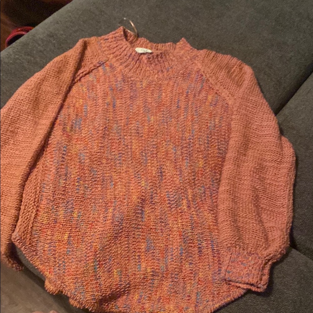 Easel Orange and Purple Crew Neck Sweater with Balloon Sleeves